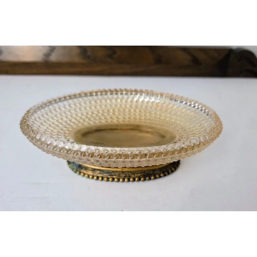 Nicole Miller Small‎ Pedestal Dish Champagne Glass Hobnail Trinket Soap Candy